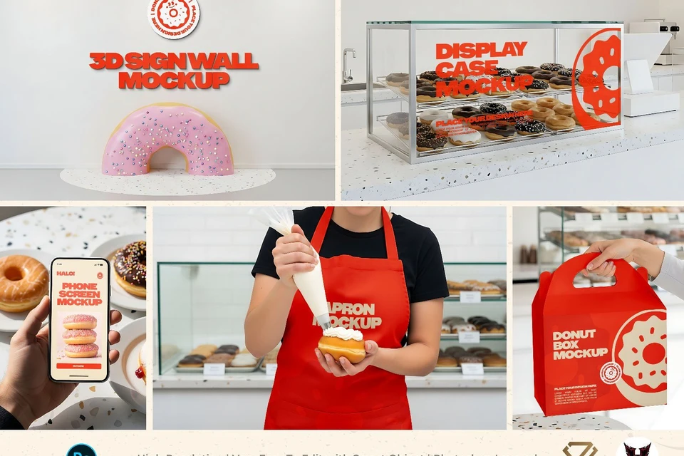 Premium Branding Orange Donut Store Mockup
