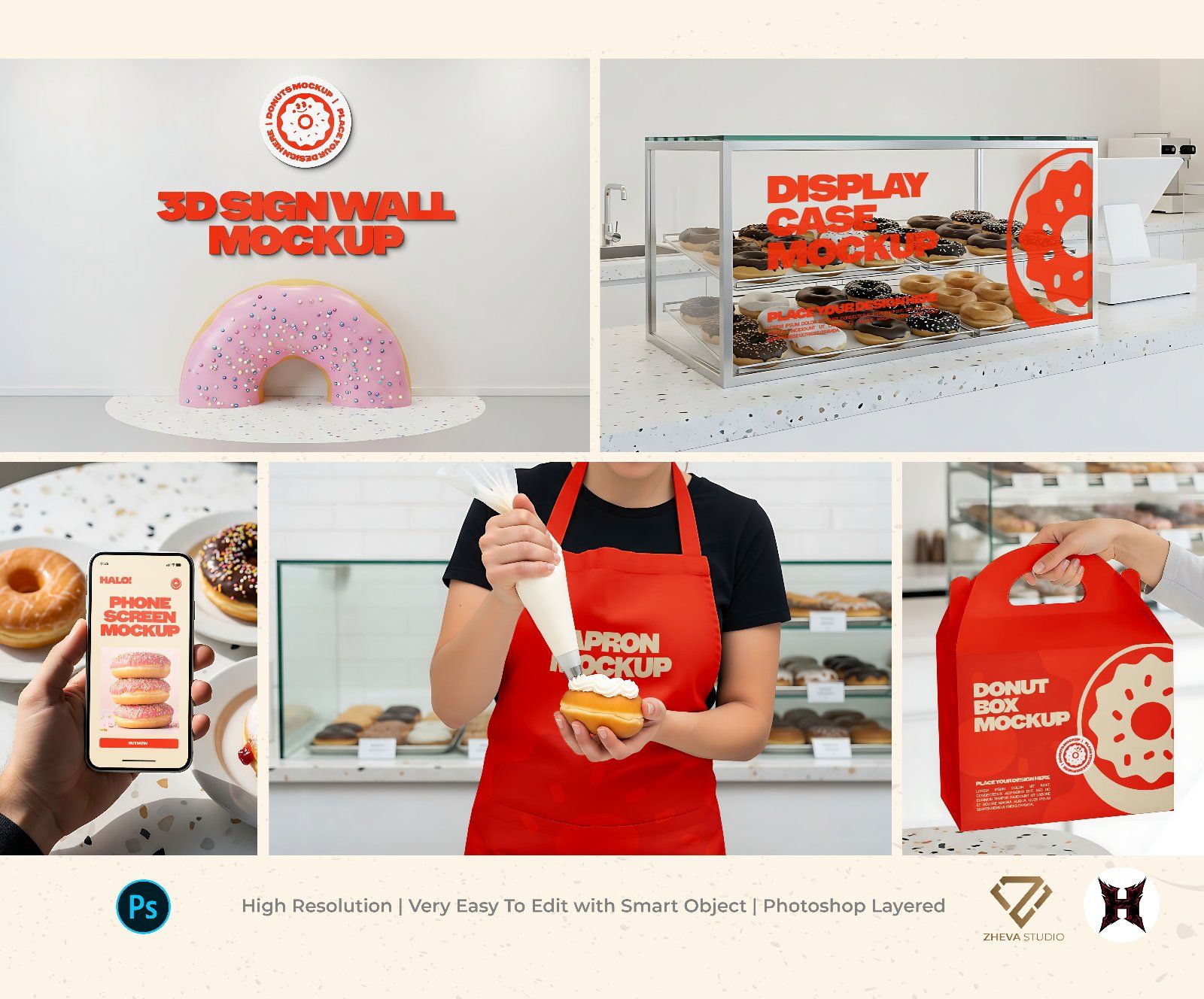 Premium Branding Orange Donut Store Mockup