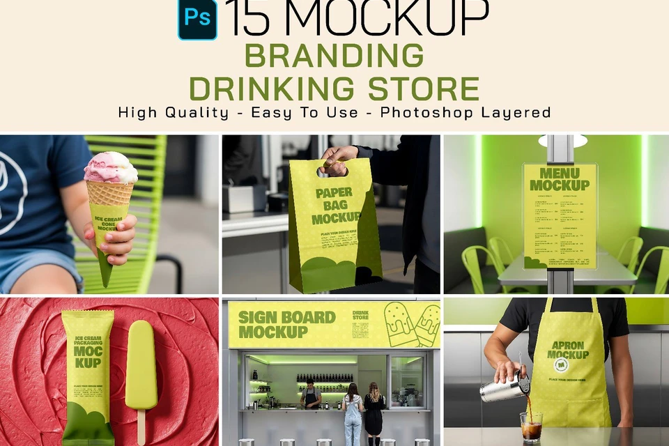 Premium Branding Drinking Store Mockup