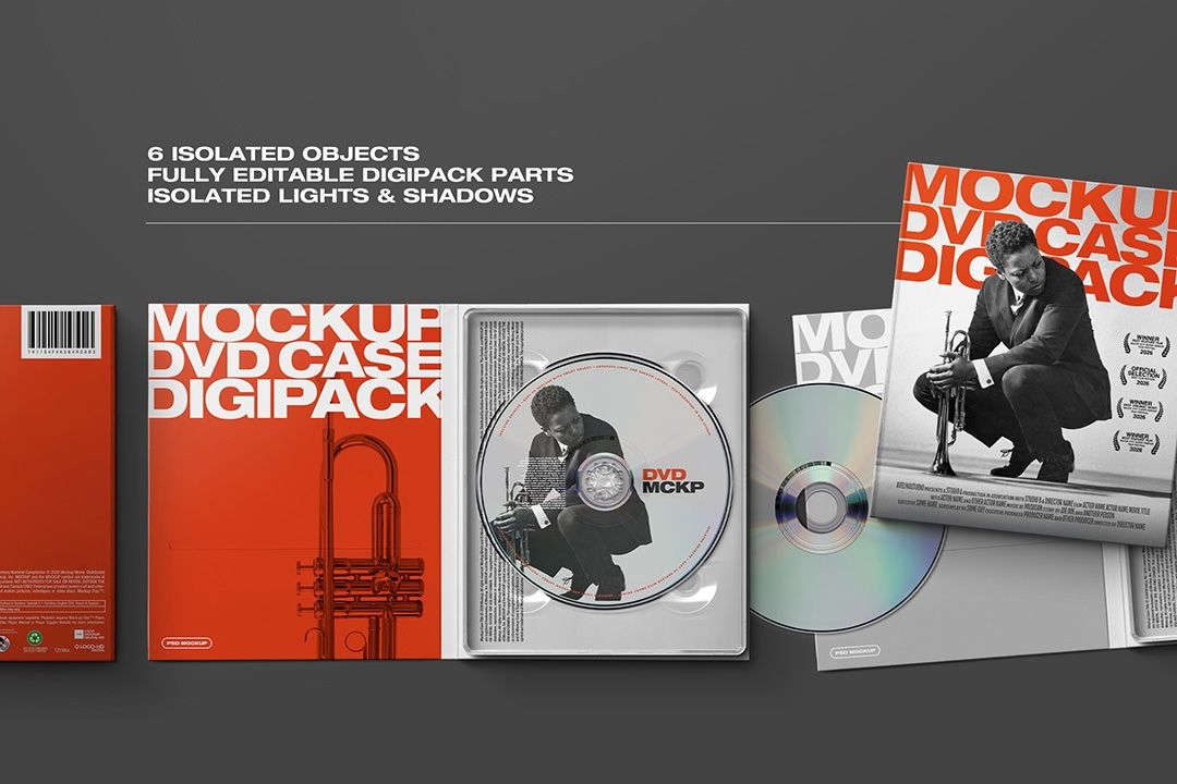 DVD Case Mockup – Digipack Flat Lay (6 Objects)
