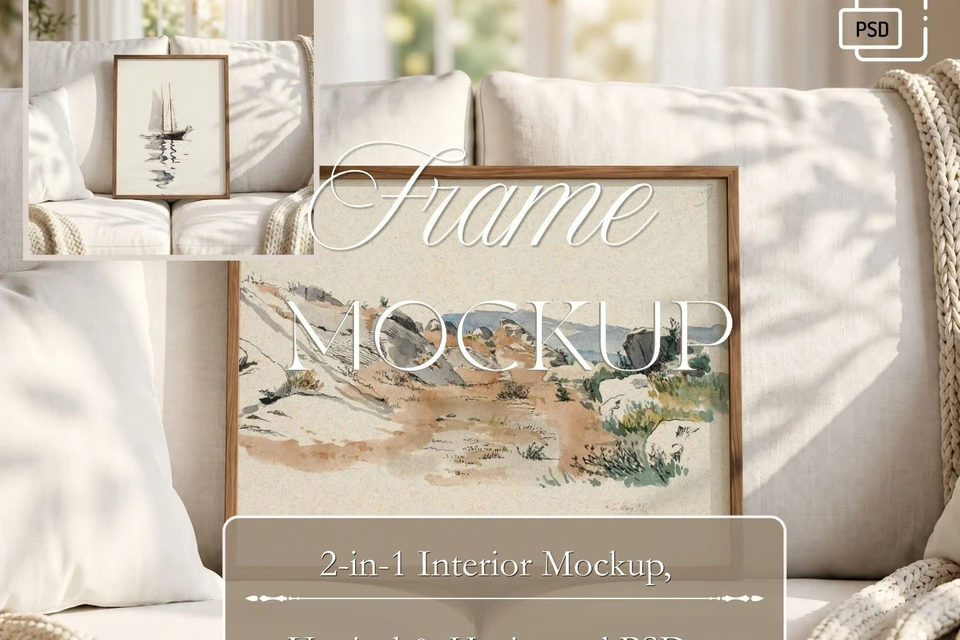Neutral Frame Mockup PSD – 2-in-1 Interior Mockup