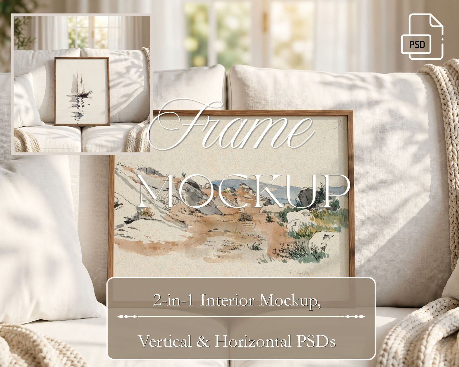 Neutral Frame Mockup PSD – 2-in-1 Interior Mockup
