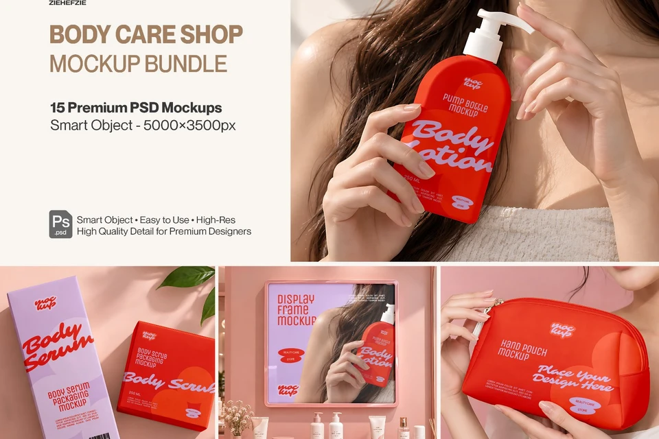 Body Care Shop Mockup Bundle - 15 Premium Cosmetic & Body Care Brand Identity Mockup Set