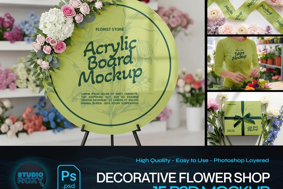 Premium Decorative Flower Shop Branding Mockup Bundle – 15 Aesthetic PSD Scenes for Florist Identity