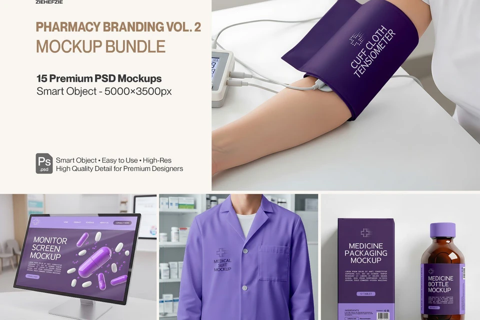 Pharmacy Branding Mockup Bundle Vol. 2 – Medical & Healthcare PSD Mockups