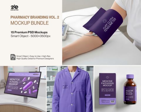 Pharmacy Branding Mockup Bundle Vol. 2 – Medical & Healthcare PSD Mockups