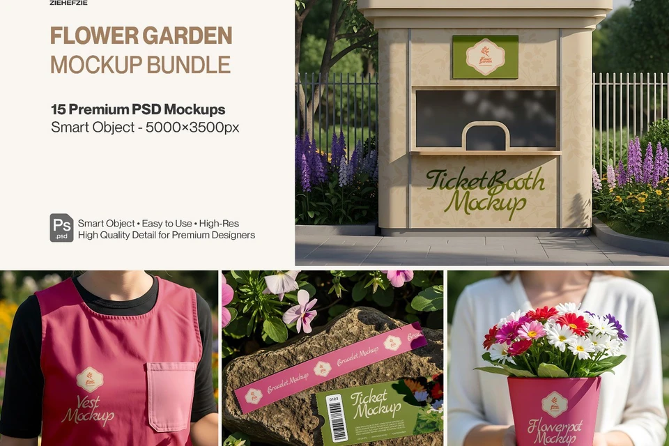 Premium Flower Garden Mockup Bundle PSD – Outdoor Branding & Floral Lifestyle Scenes