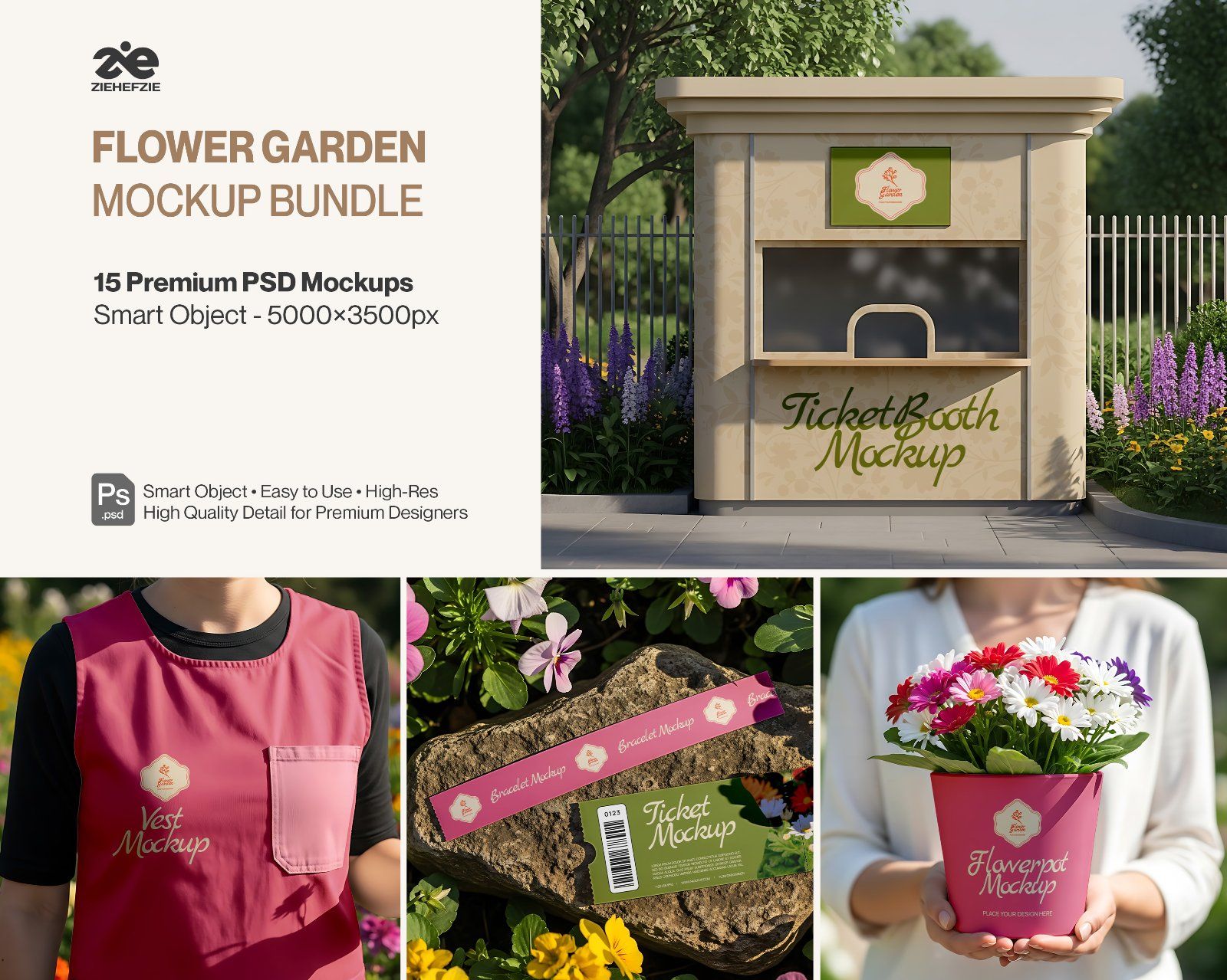 Premium Flower Garden Mockup Bundle PSD – Outdoor Branding & Floral Lifestyle Scenes
