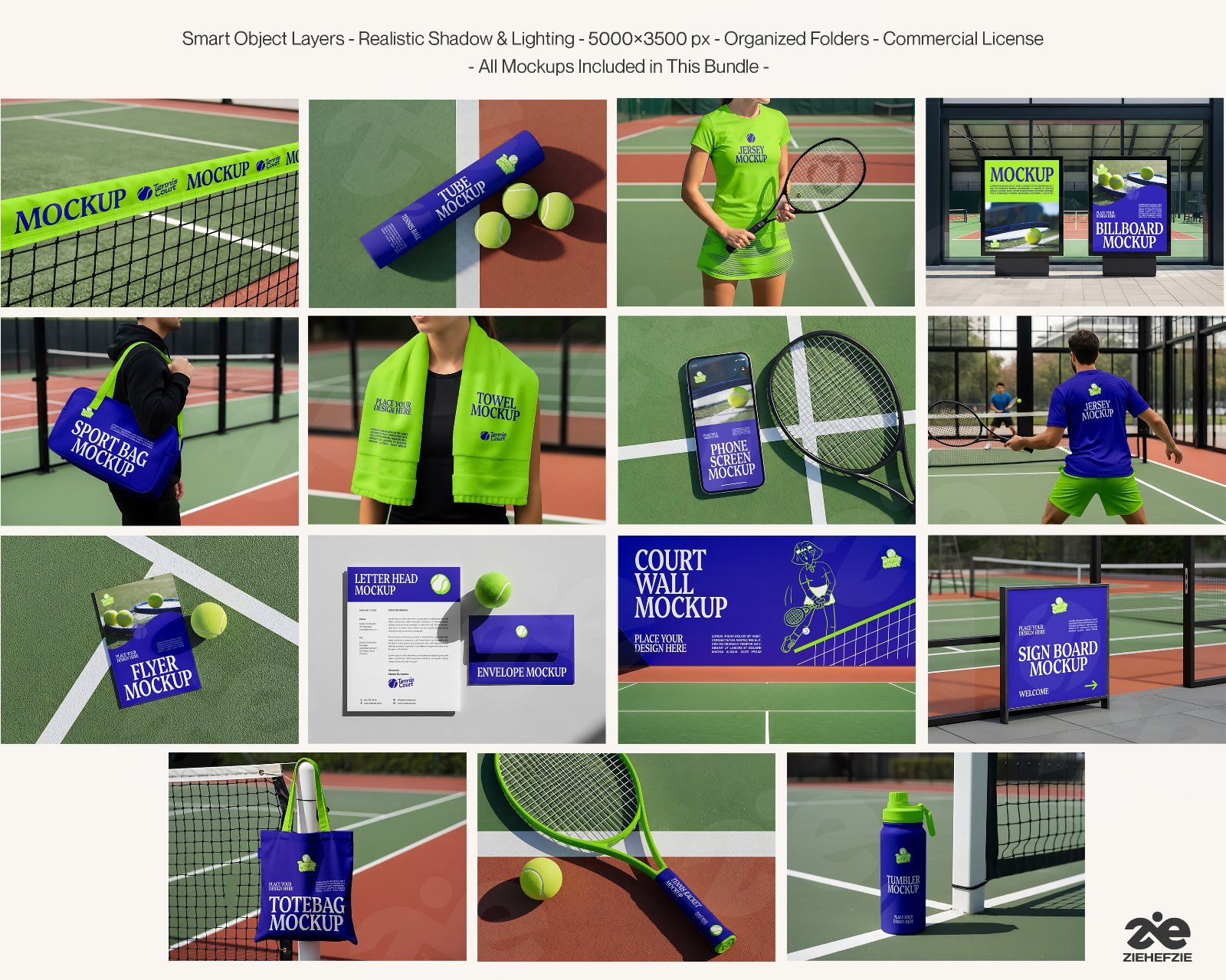 Pro Tennis Court Branding Mockup Bundle – 15 Premium PSD Scenes for Sportswear & Athletic Identity