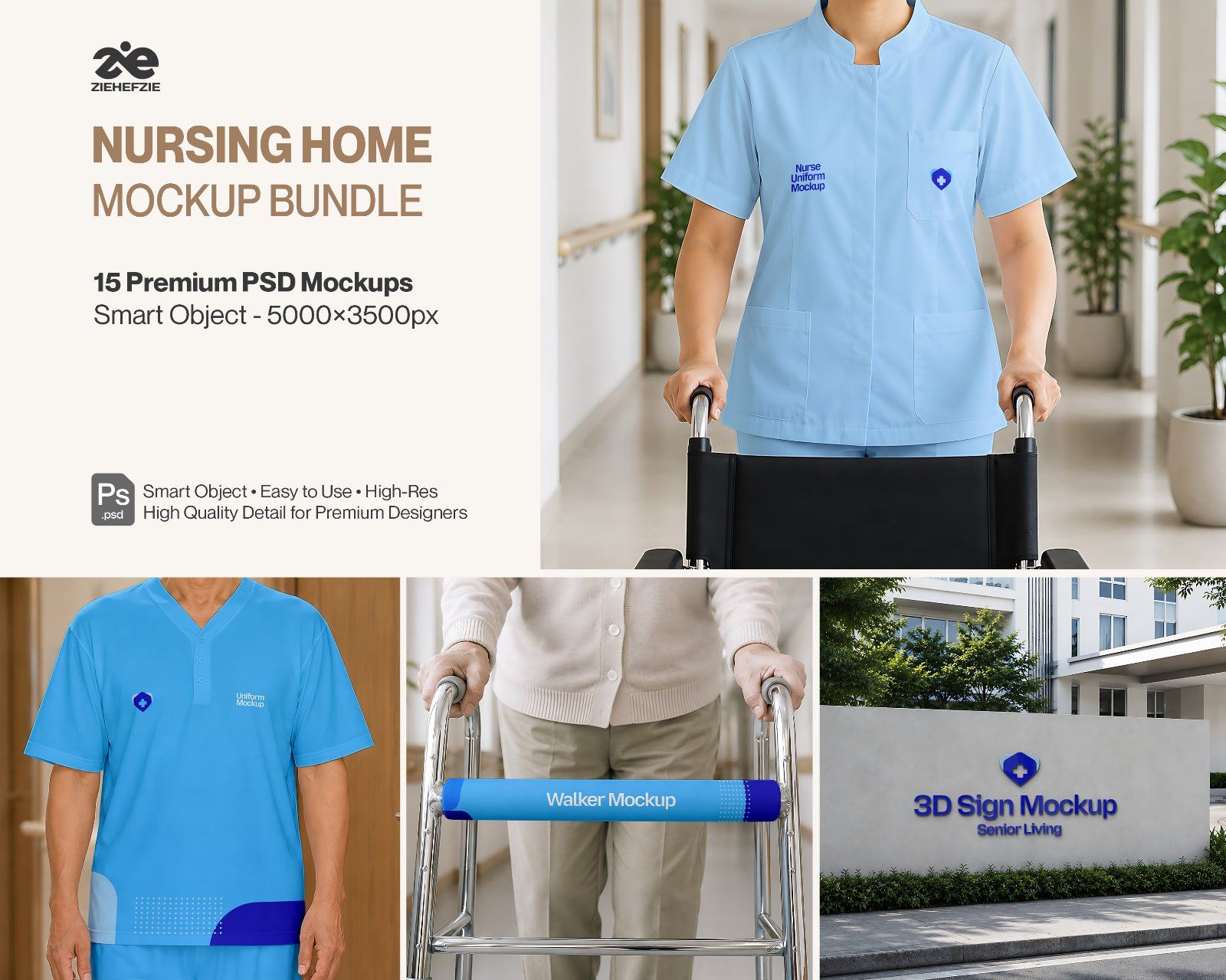 Nursing Home Mockup Bundle - Senior Living & Healthcare Facility Brand Identity 15 PSD Mockup — image 1