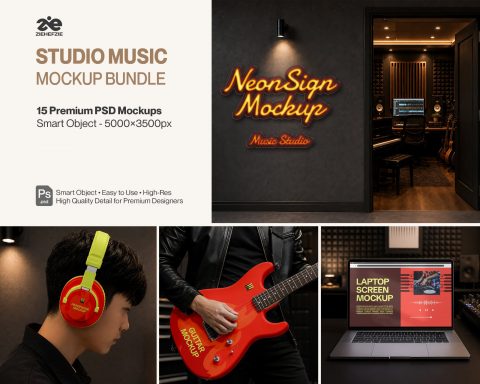 Premium Music Studio Branding Mockup Bundle – 15 Premium PSD Scenes for Audio & Record Label Identit