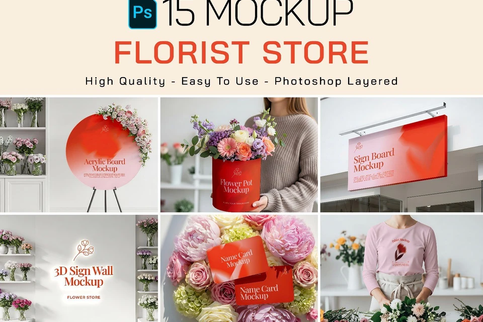 Premium Branding Red Florist Store Mockup