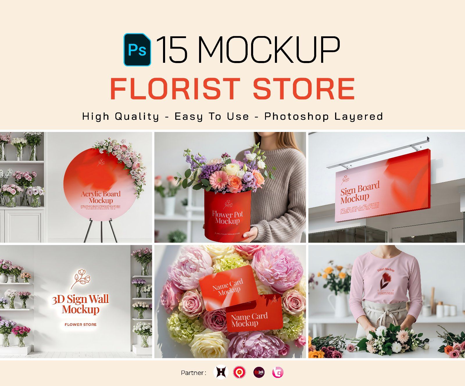 Premium Branding Red Florist Store Mockup