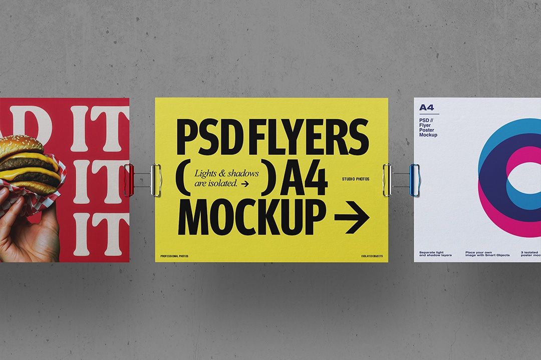 Flyer Mockup – A4 Hanging Clip Horizontal (3 Objects)