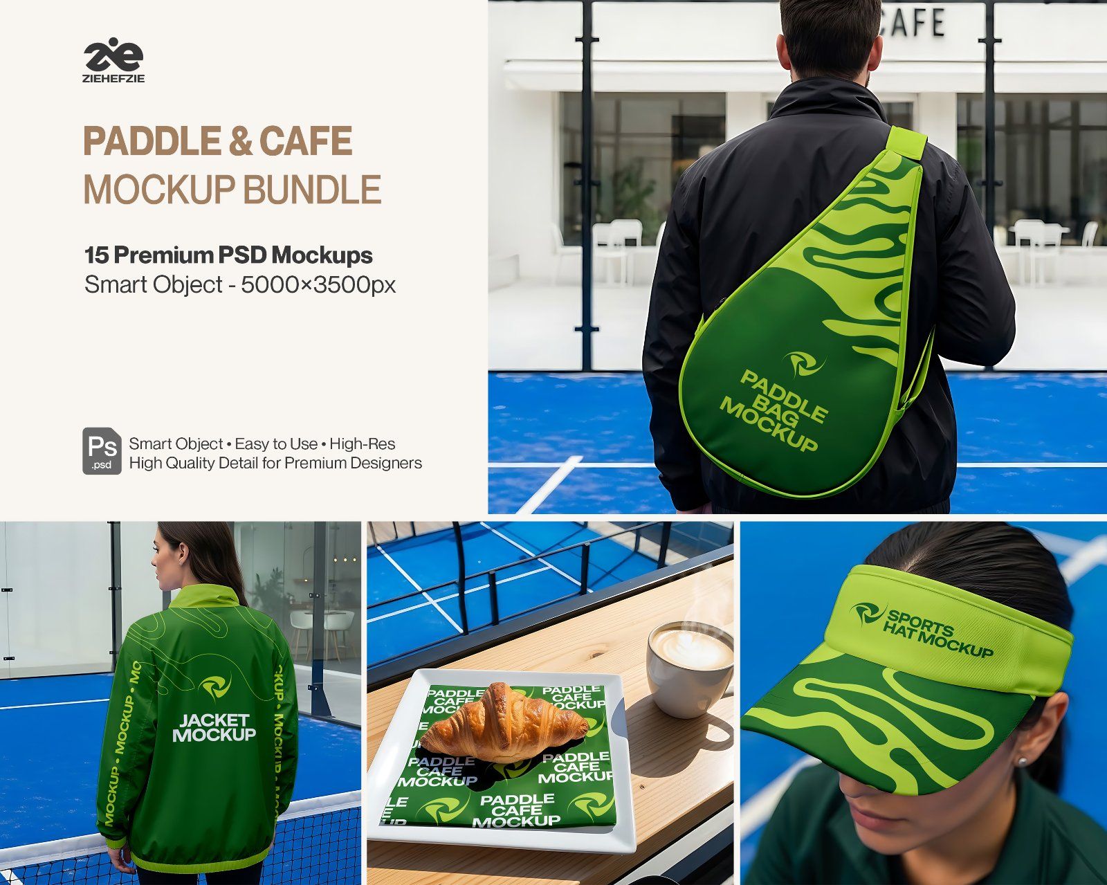 Paddle & Café Mockup Bundle - 15 Premium PSD Mockups | Sports Bag, Jacket, Hat & Café Branding Kit