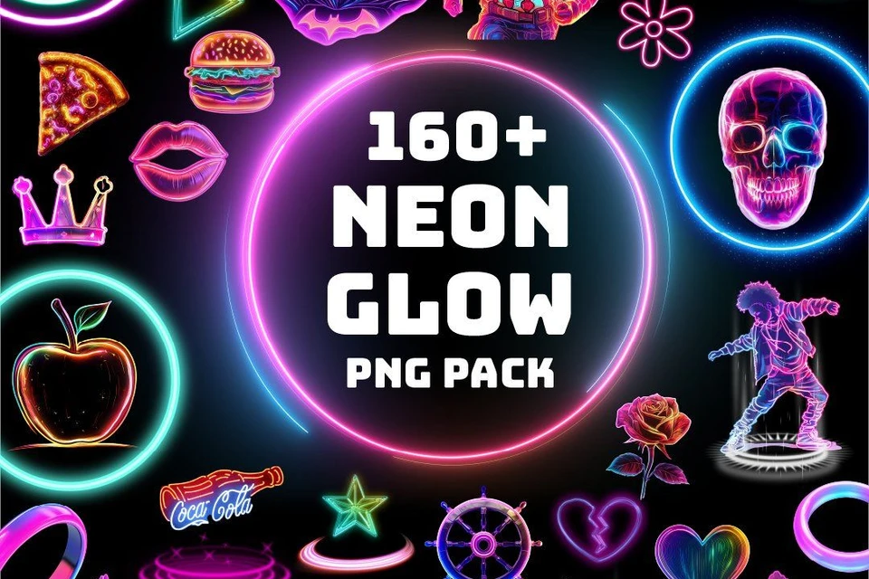 160 Neon PNG Pack, Glow Png Pack, Neon PNG, Neon Effects, Glow Effects, Neon Circle, Teleport png,