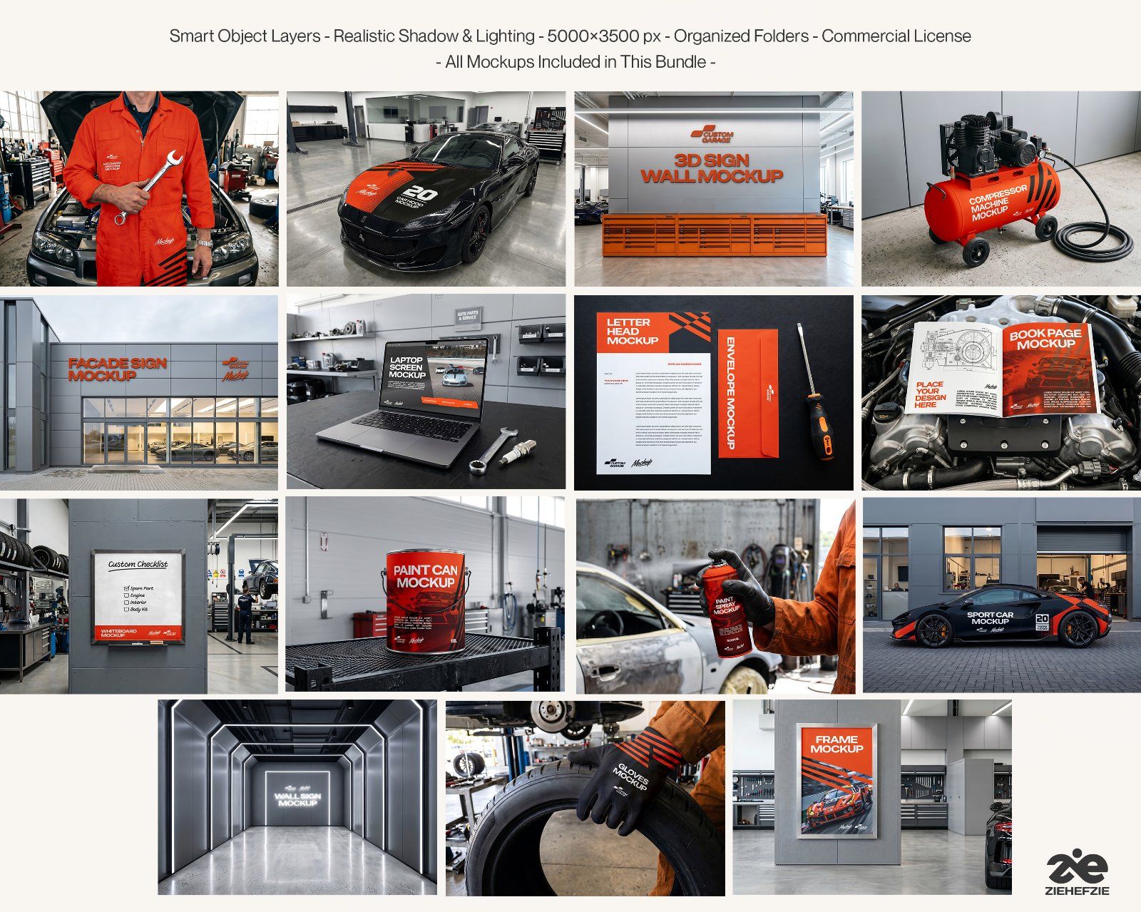 Ultimate Car Modification Shop Branding Mockup Bundle – 15 Premium PSD Scenes for Automotive & Tunin
