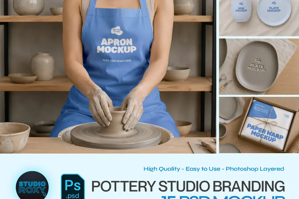 Pottery Studio Branding Mockup Bundle - 15 PSD Templates Ceramic & Pottery Studio Brand Identity Moc