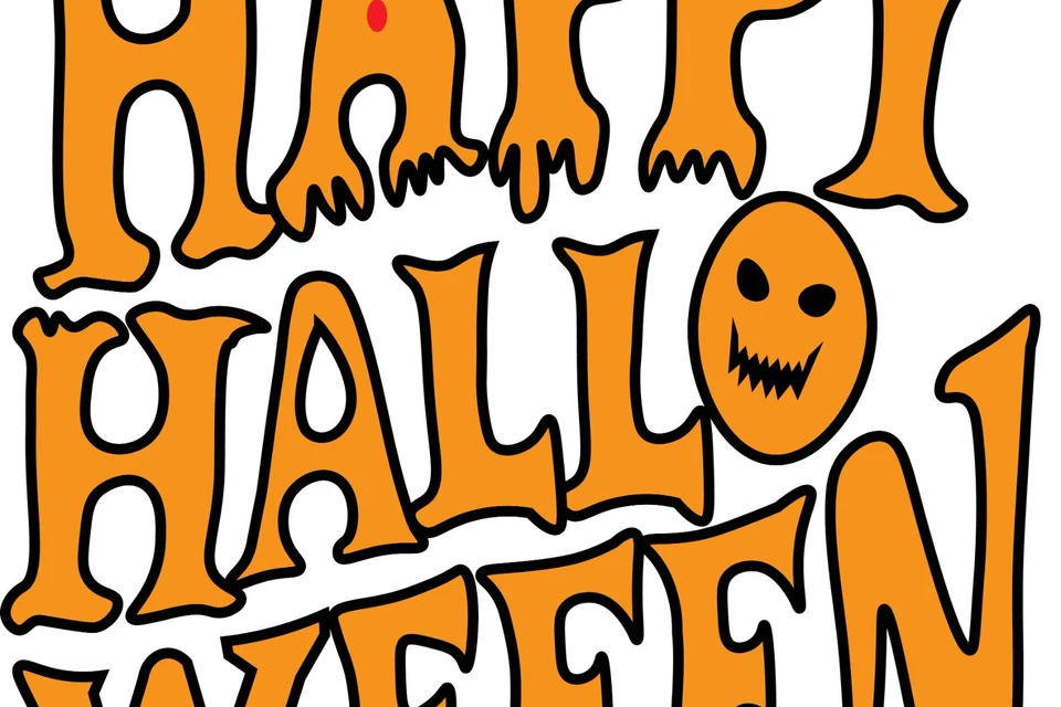 Halloween Happy Halloween Lettering with Ghost and Pumpkin
