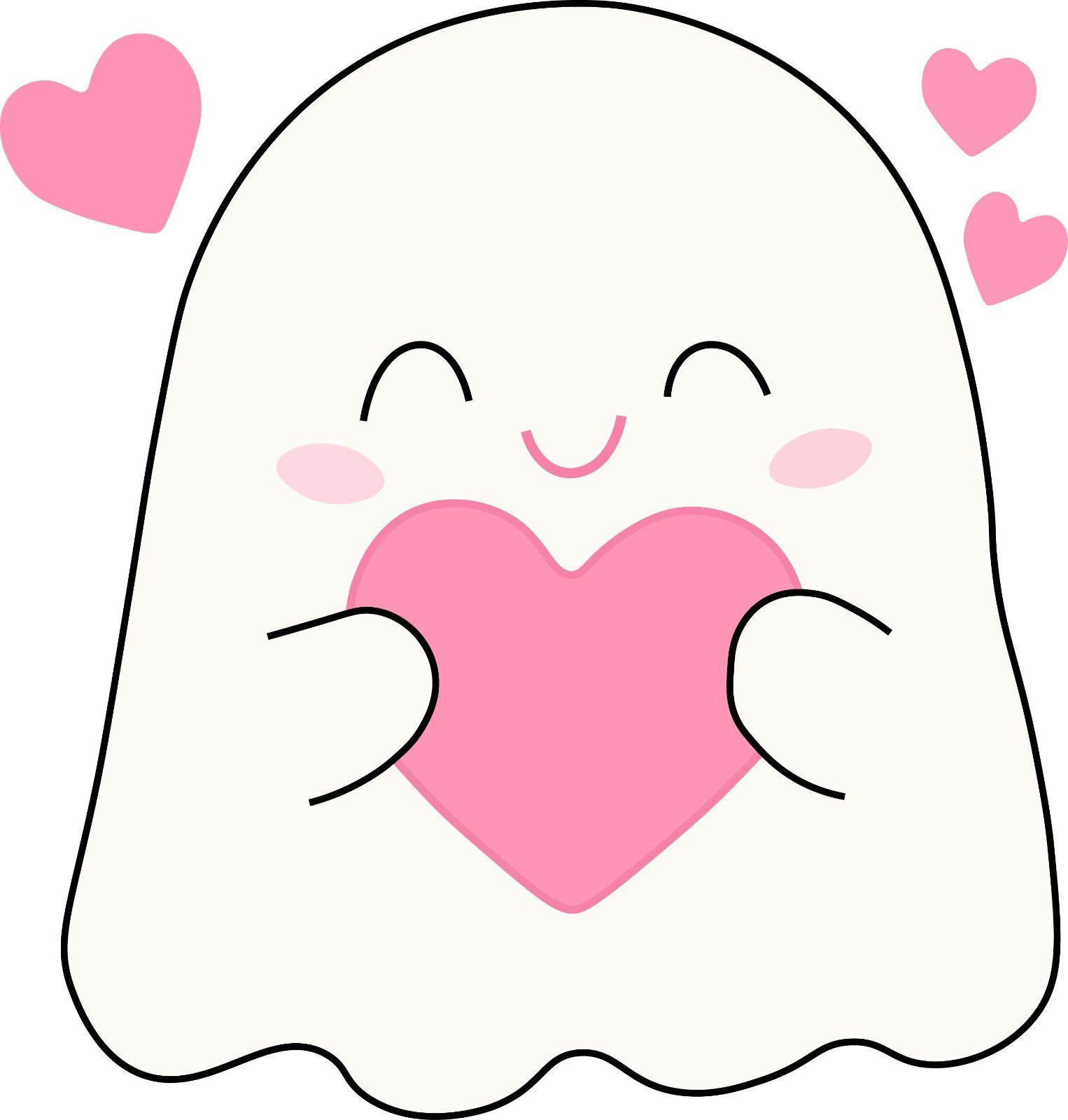 Halloween Ghost Hugging a Pink Heart — image 1
