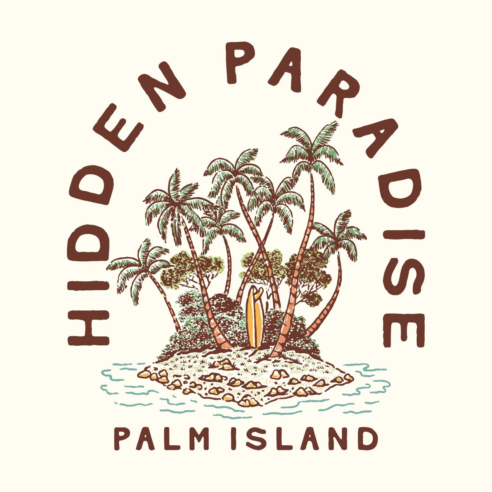 Hidden Paradise Palm Island Vintage Illustration | Tropical Beach Vector Design