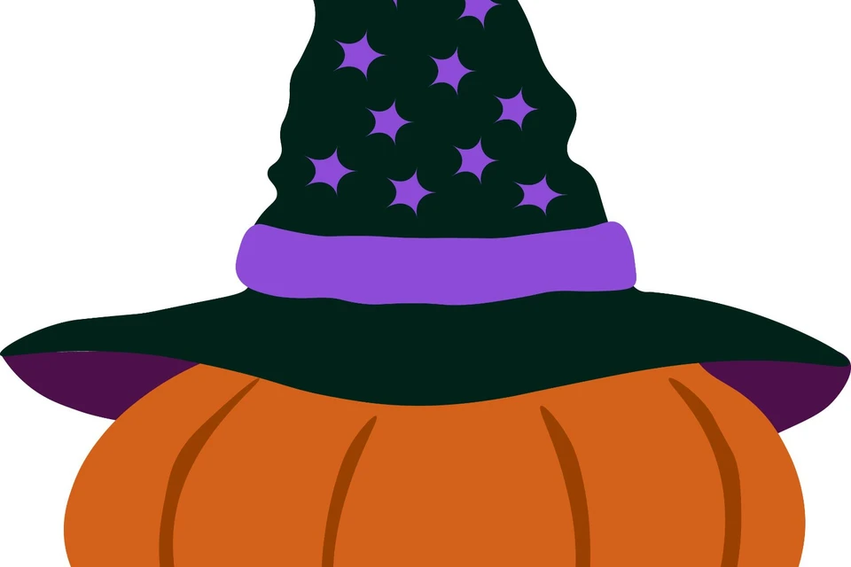 Halloween Pumpkin Wearing a Witch Hat