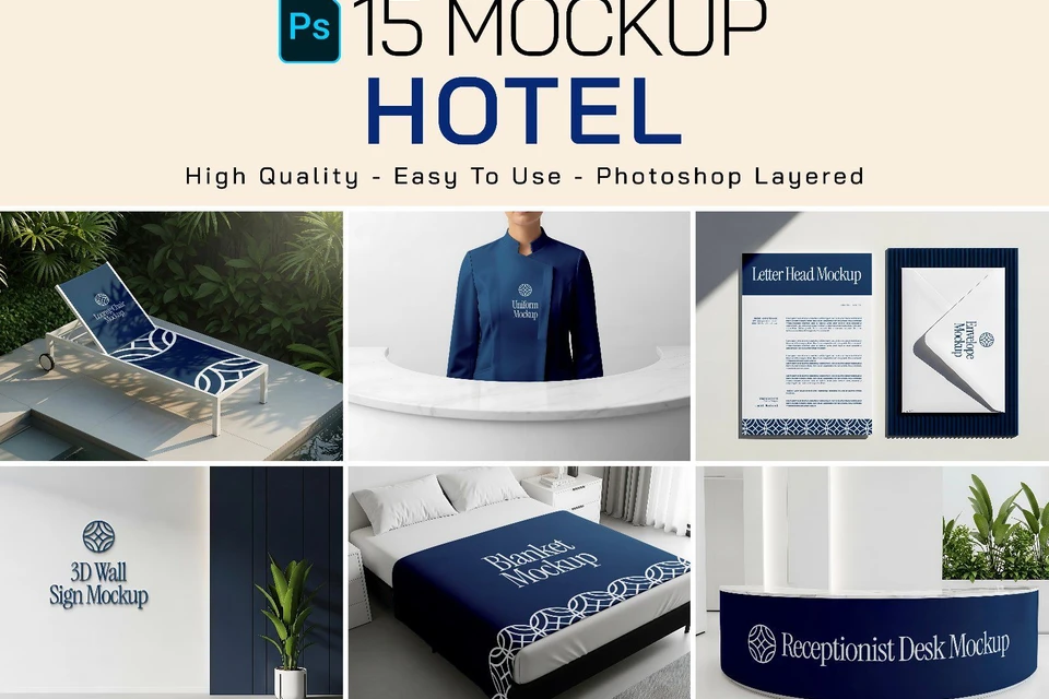 Premium Branding Blue Hotel Mockup