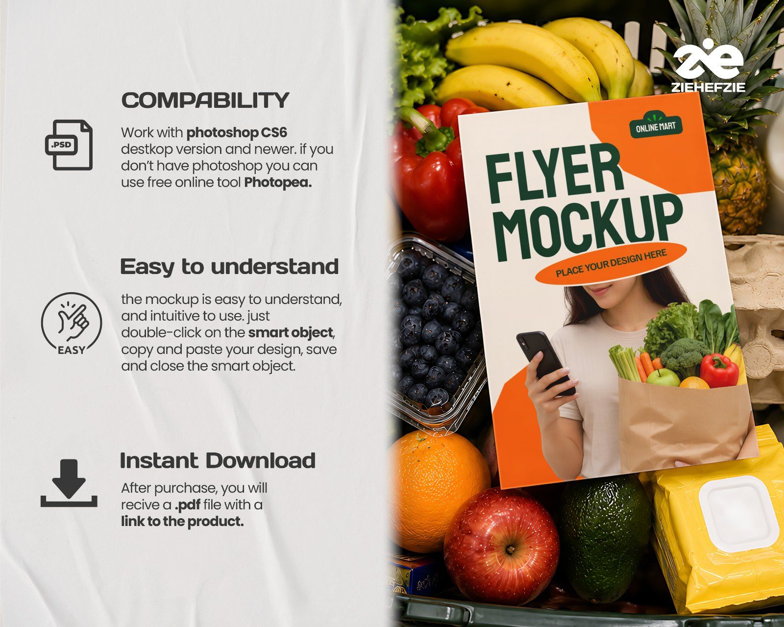 Premium Online Groceries Branding Mockup Bundle – 15 Fresh PSD Scenes for Supermarket Delivery