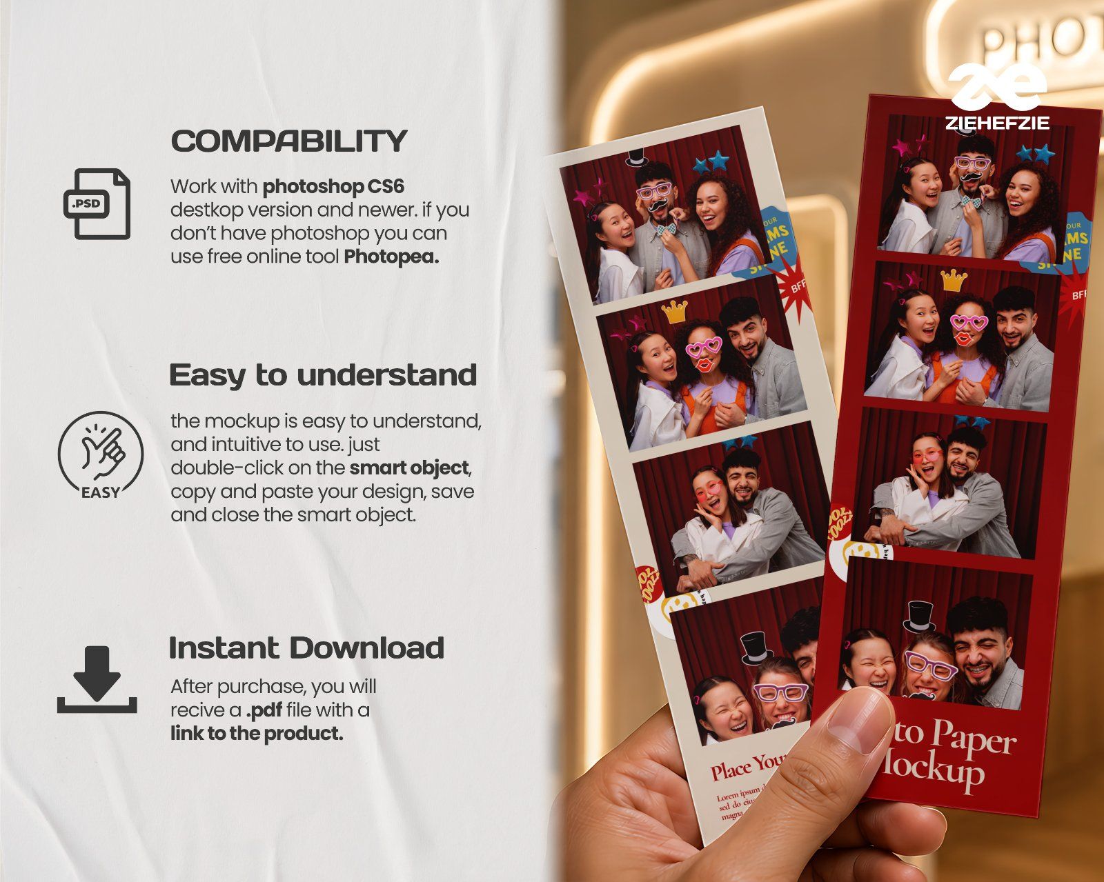 Premium Photo Box Rental Mockup Bundle – 15 Gen-Z PSD Scenes for Photobox Strips, Curtain Booths