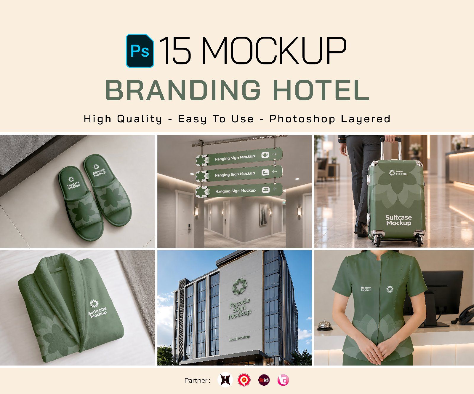 Premium Branding Light Green Hotel Mockup — image 1