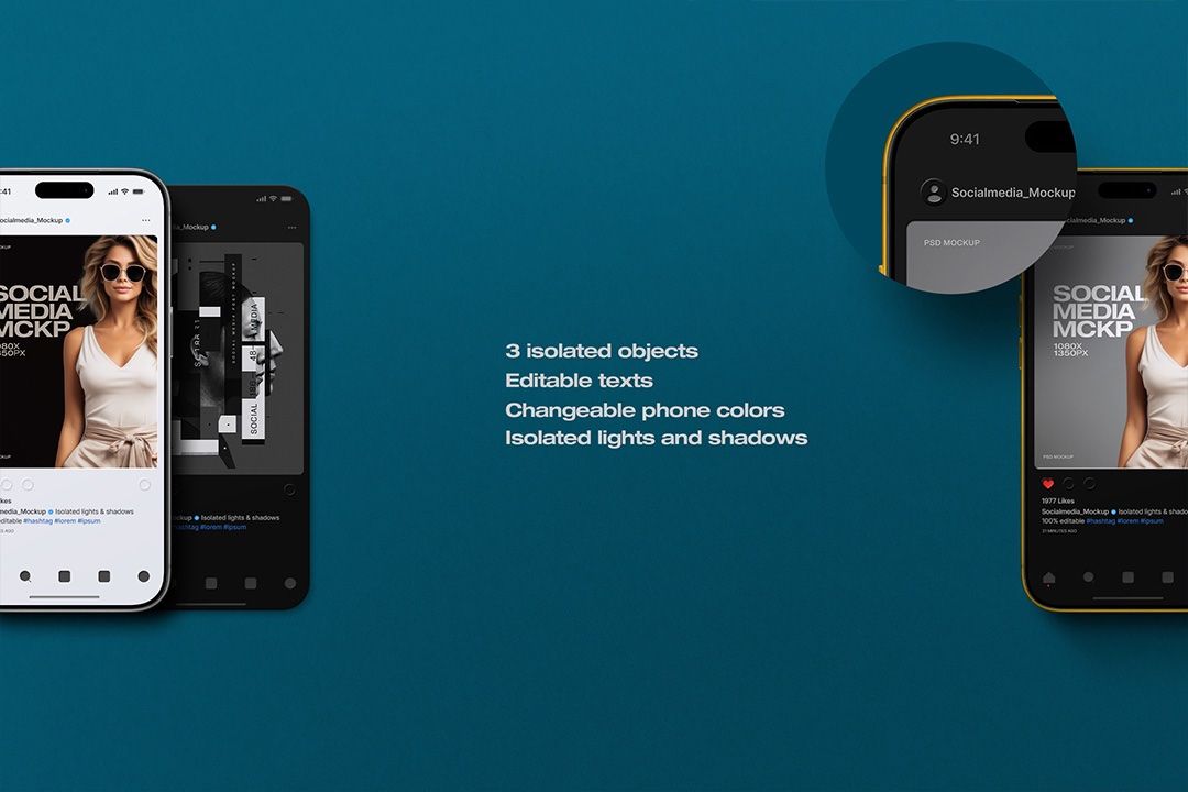 Instagram Post Mockup – App Screens & iPhone 17 (3 Objects)