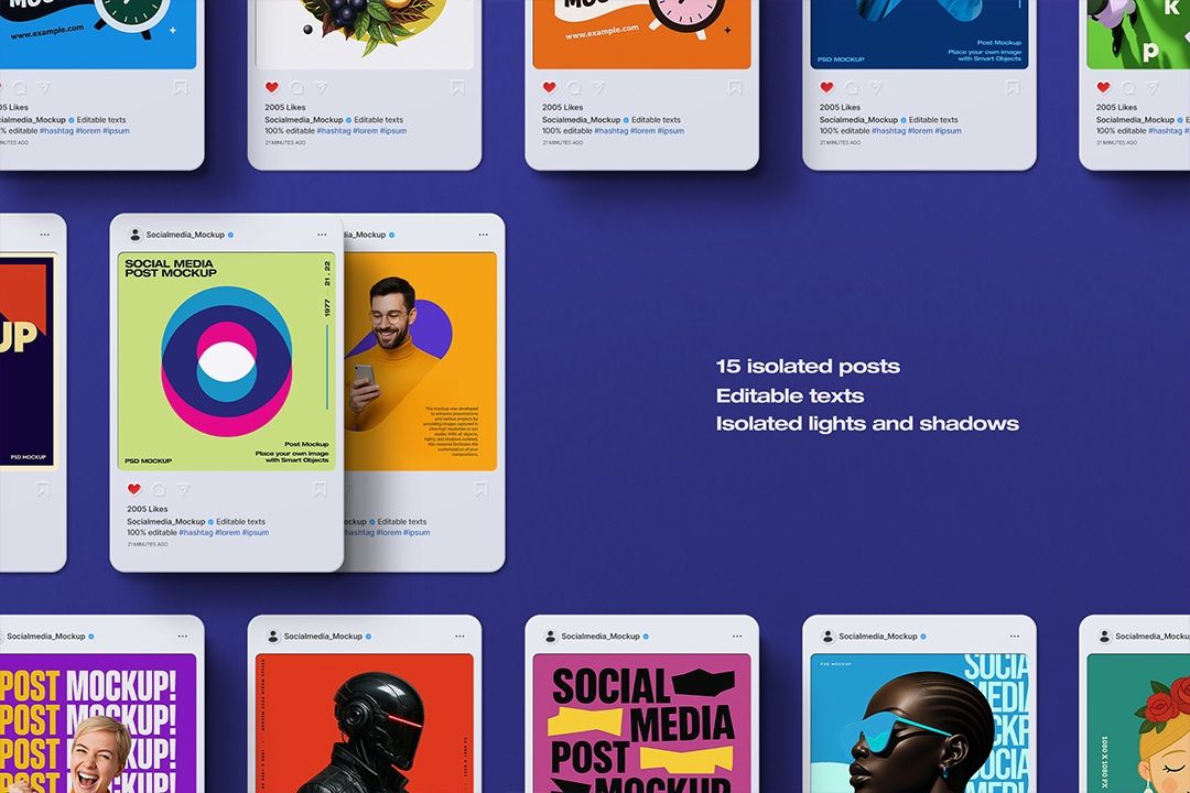 Instagram Post Mockup Set - Social Media (15 Objects)