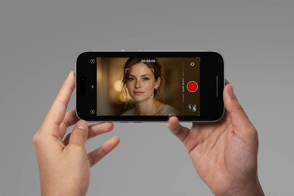 iPhone Mockup - Hands Holding Horizontal Phone