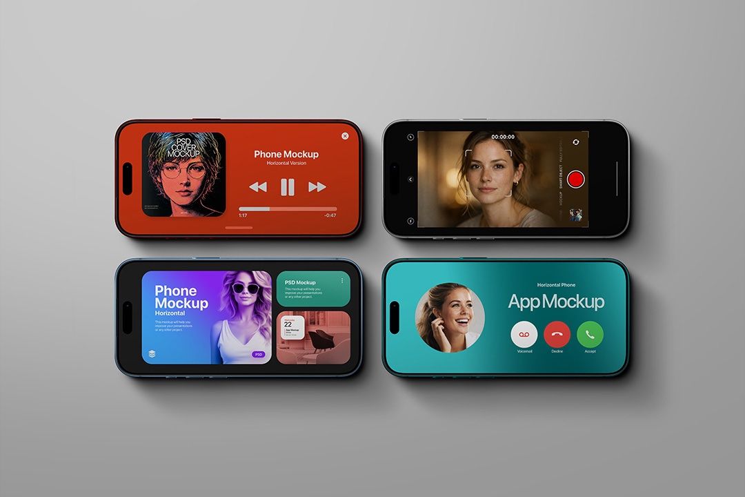 iPhone Mockup - Horizontal Set (4 Objects)