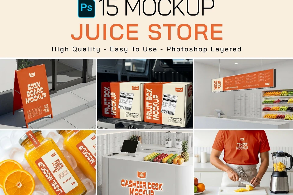Premium Branding Orange Juice Store Mockup