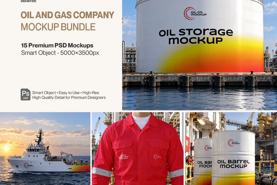 Oil and Gas Company Mockup Bundle - 15 Premium PSD Energy & Oil Industry Brand Identity