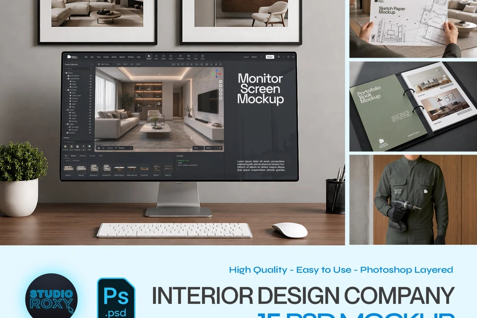 Interior Design Company Mockup Bundle - 15 PSD Templates Interior Designer & Architecture Firm Bran