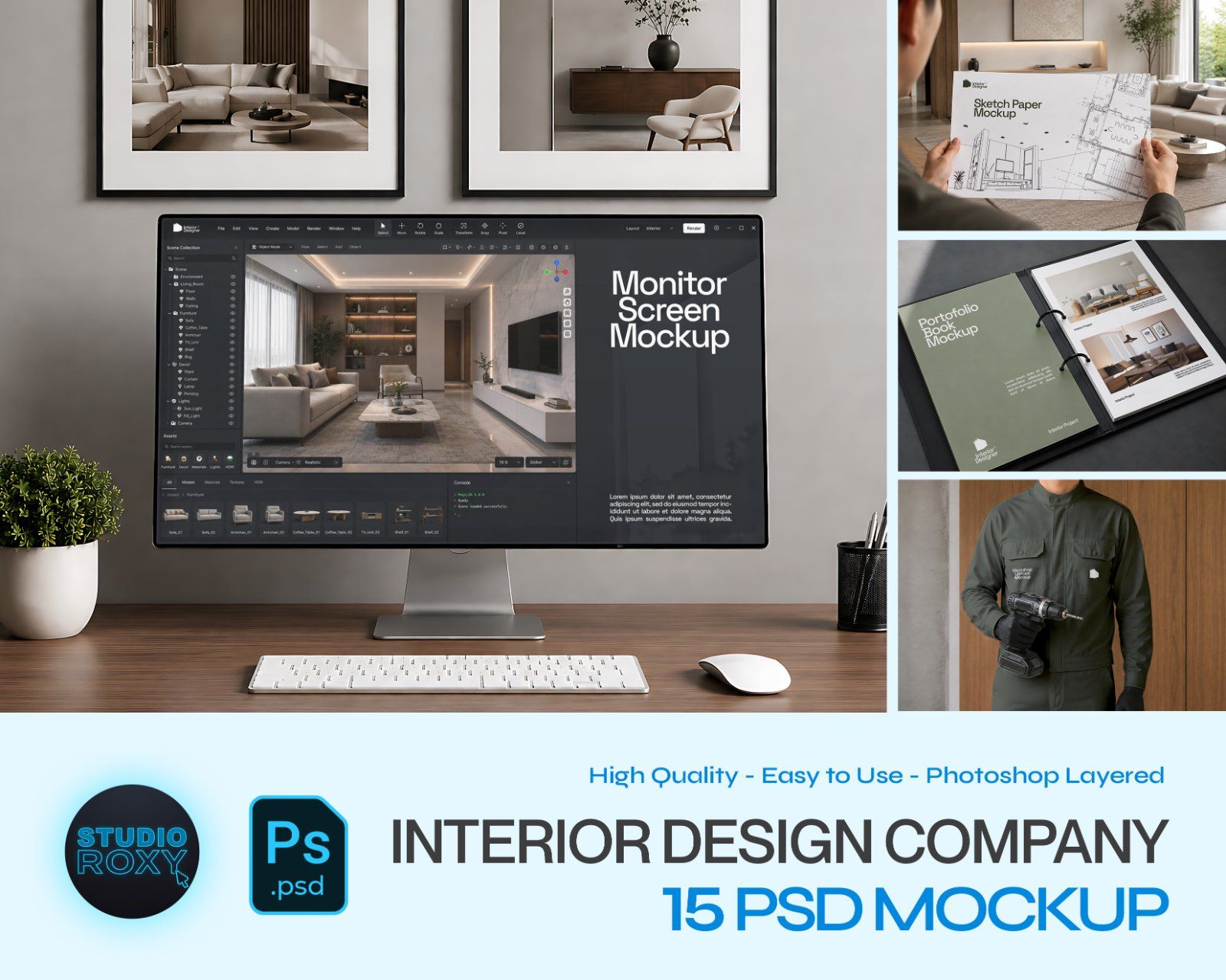 Interior Design Company Mockup Bundle - 15 PSD Templates  Interior Designer & Architecture Firm Bran — image 1