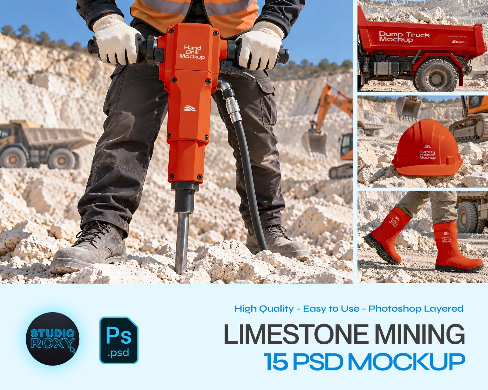 Limestone Mining Branding Mockup Bundle - 15 Heavy Equipment PSD Mockups — image 1