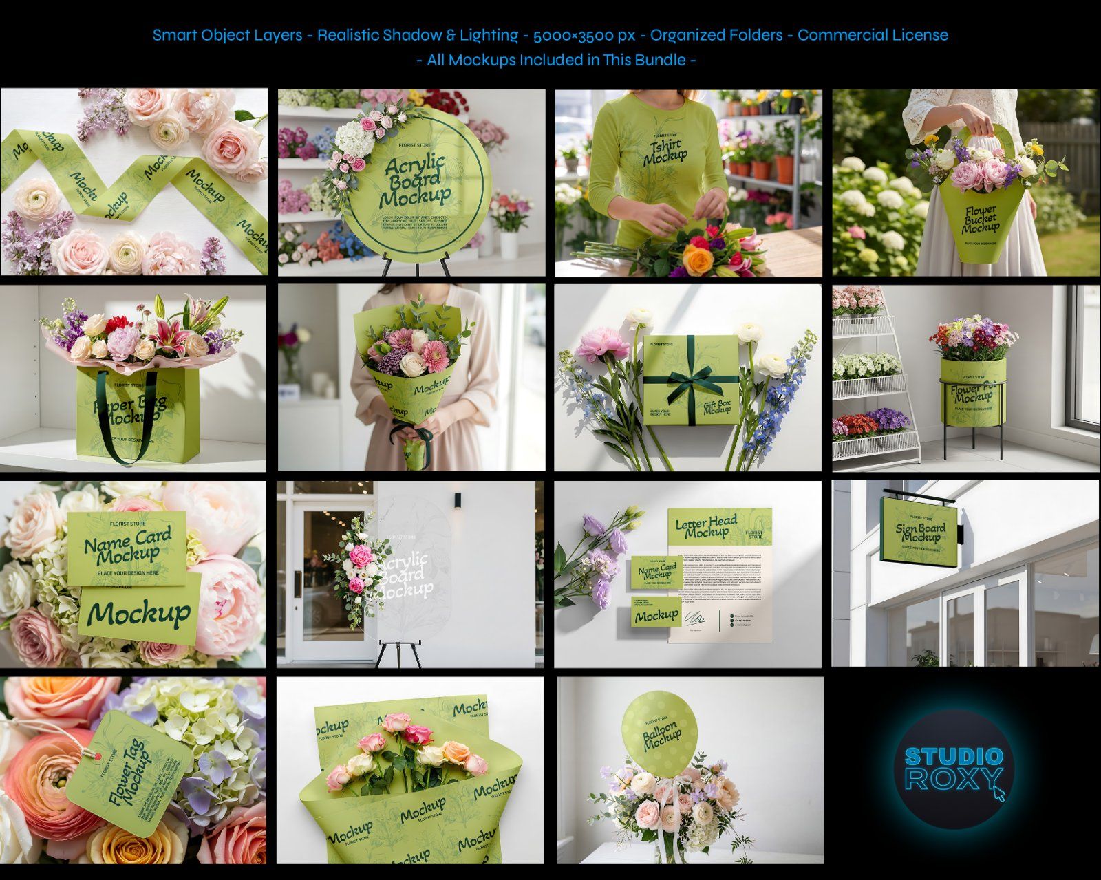 Premium Decorative Flower Shop Branding Mockup Bundle – 15 Aesthetic PSD Scenes for Florist Identity