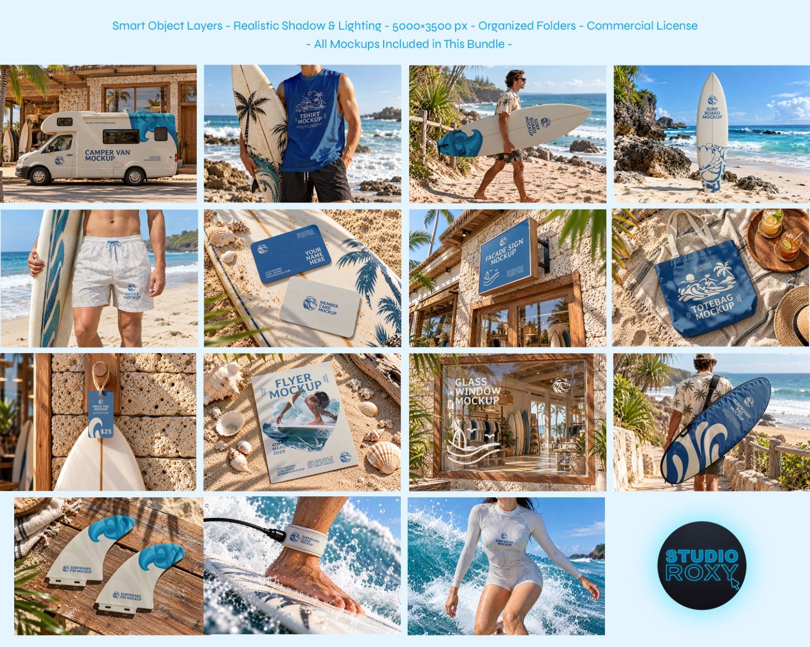 Surf Branding Mockup Bundle - 15 Surfboard & Surfwear PSD Mockups — image 2