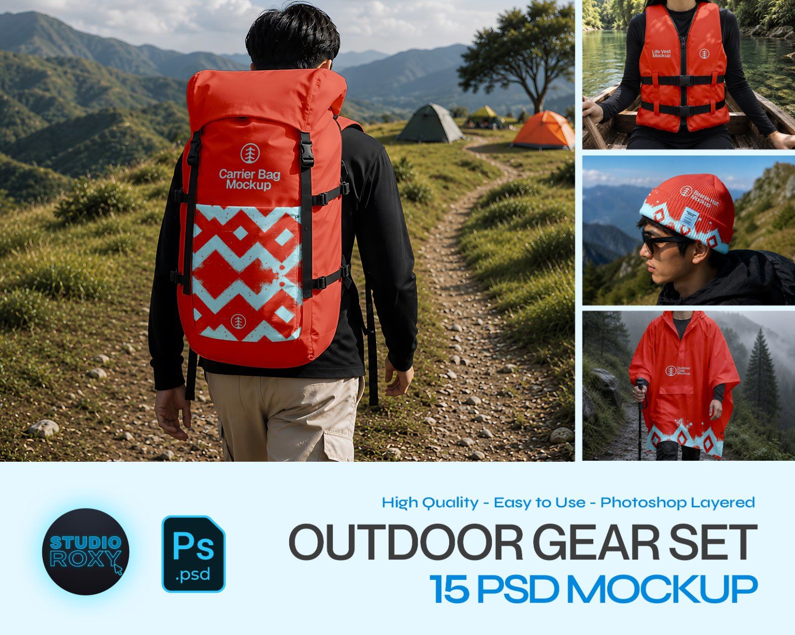 Outdoor Gear Set Mockup Bundle - 15 PSD Templates  Camping & Hiking Outdoor Gear Brand Identity — image 1