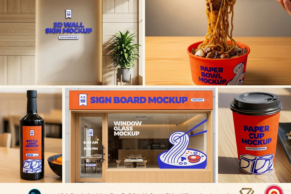 Premium Branding Red Korean Restaurant Mockup