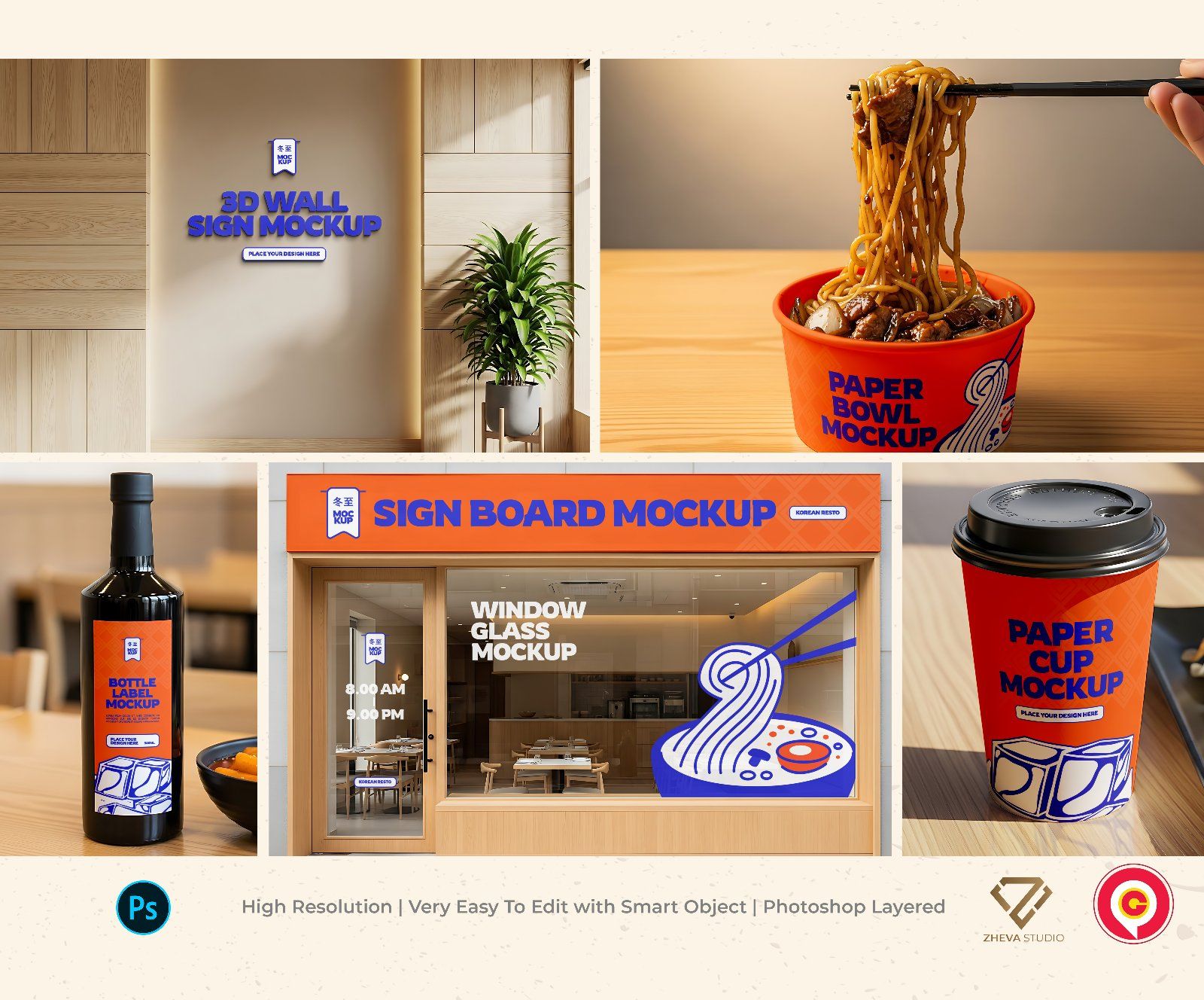 Premium Branding Red Korean Restaurant Mockup