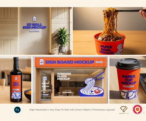 Premium Branding Red Korean Restaurant Mockup