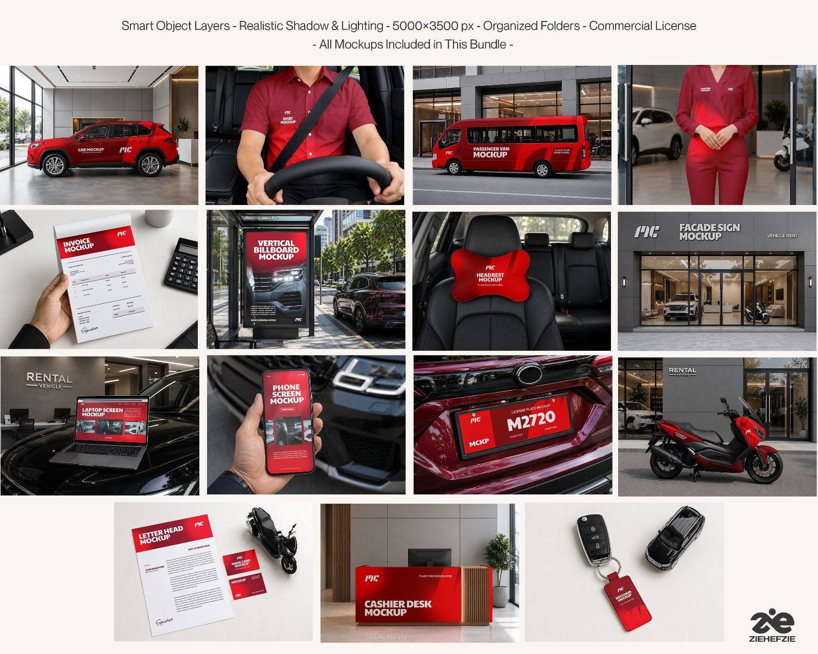 Ultimate Car Rental Branding Mockup Bundle – 15 Premium PSD Scenes for Automotive Travel & Fleet Ide