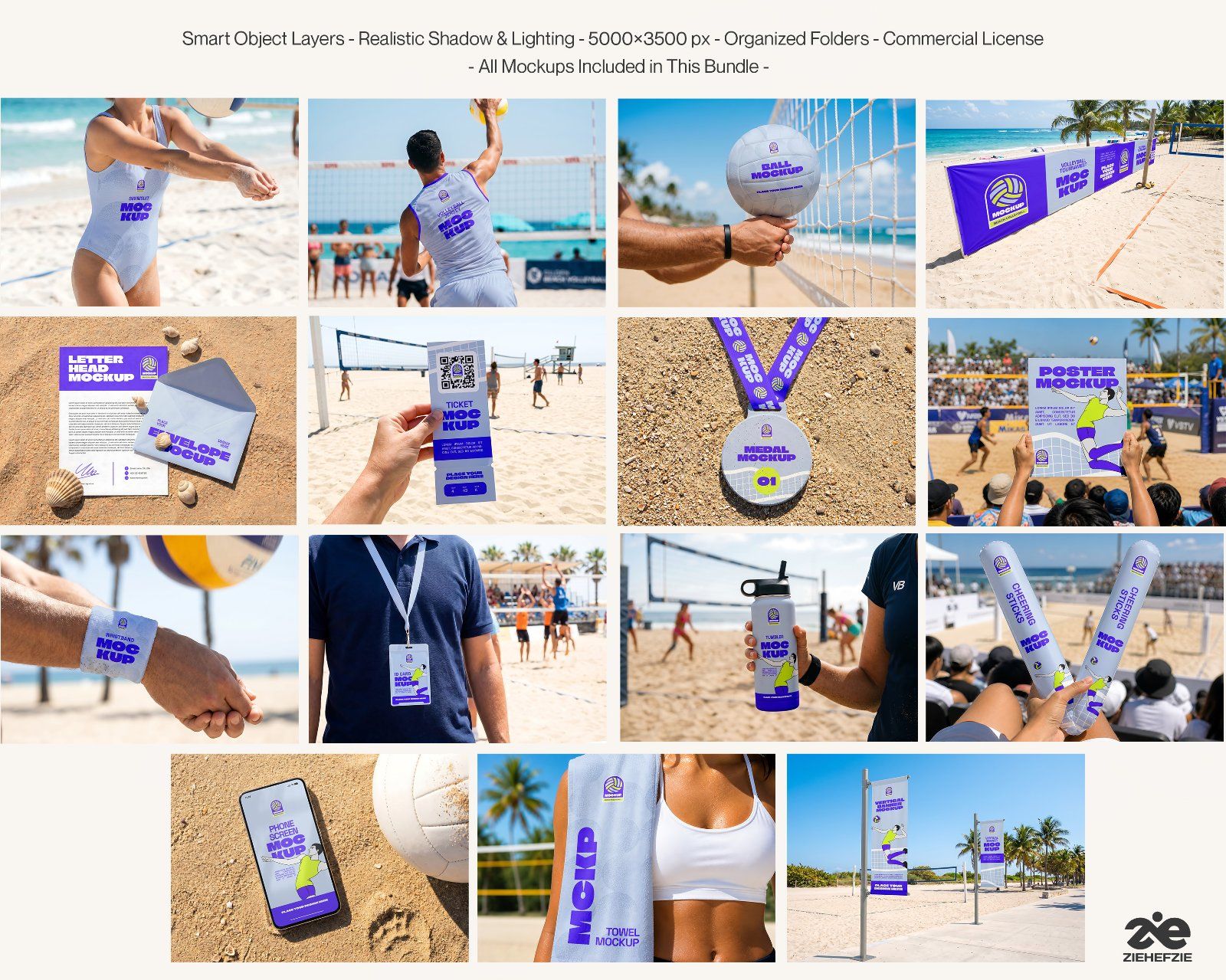 Premium Beach Volley & Summer Sports Branding Mockup Bundle – 15 Aesthetic PSD Scenes for Athletic I