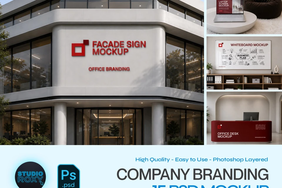 Corporate Identity & Office Branding Mockup Set - Company Branding Mockup Bundle (PSD)