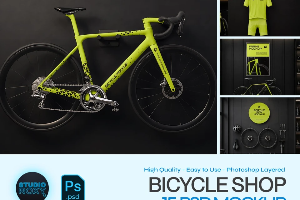 Bicycle Shop Branding Mockup Bundle - 15 PSD Templates  Cycling & Bicycle Shop Brand Identity
