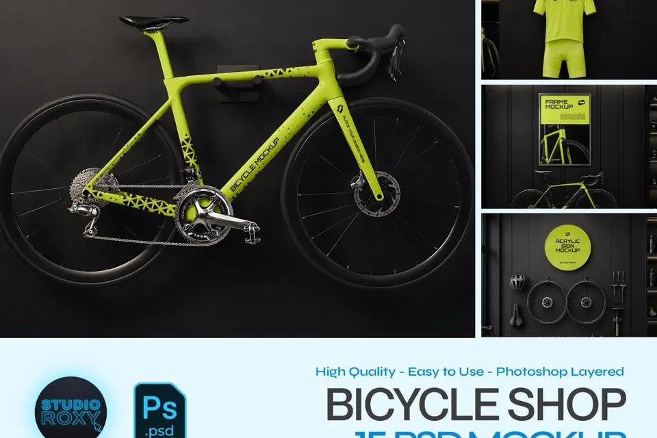 Bicycle Shop Branding Mockup Bundle - 15 PSD Templates  Cycling & Bicycle Shop Brand Identity